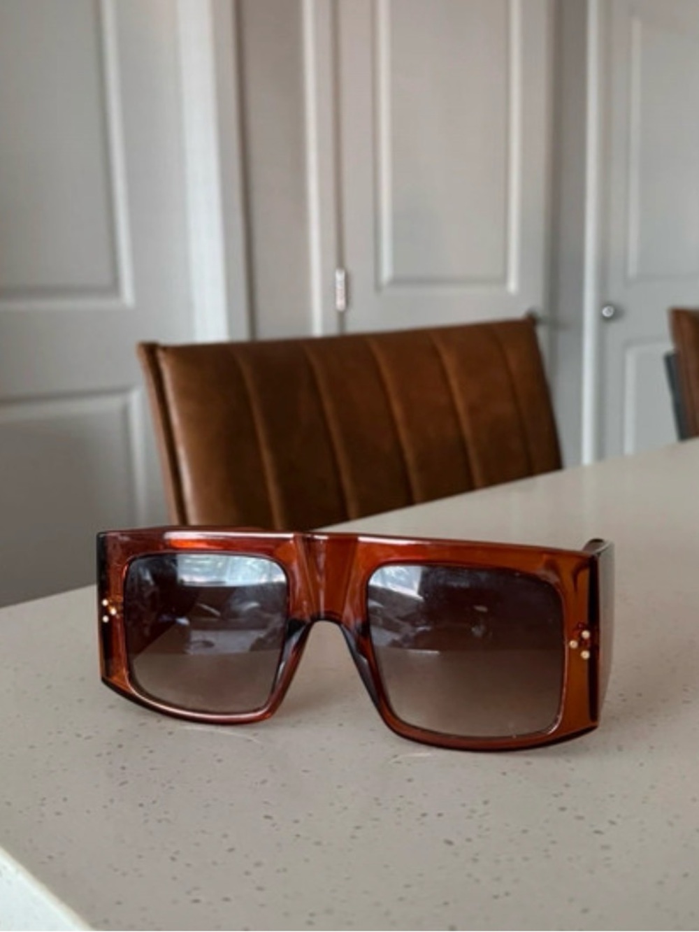 Translucent Amber Rectangular Sunglasses